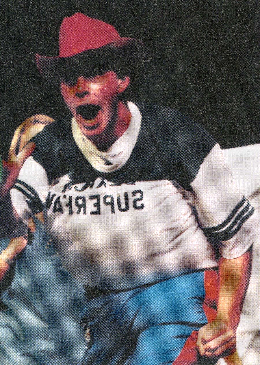 Ted portrayed a Bearcat superfan during Phi Sigma Kappa's skit in the 1998 Homecoming Variety Show. (Tower yearbook photo)